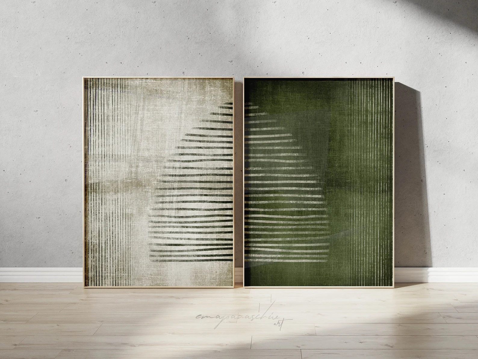 Forest Green Printable Art Set, Dark Green Minimalist Art Prints, Abstract Geometric Olive Green ... | Etsy (US)