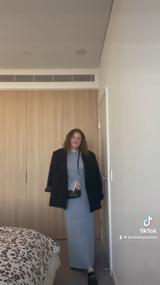 Winter workwear 🩵 Knit dress + oversized blazer 🫶🏼
My blazer: Blanca (no longer available)
My dress: Friends With Frank (blue colour no longer available) 

#LTKworkwear #LTKcurves #LTKaustralia