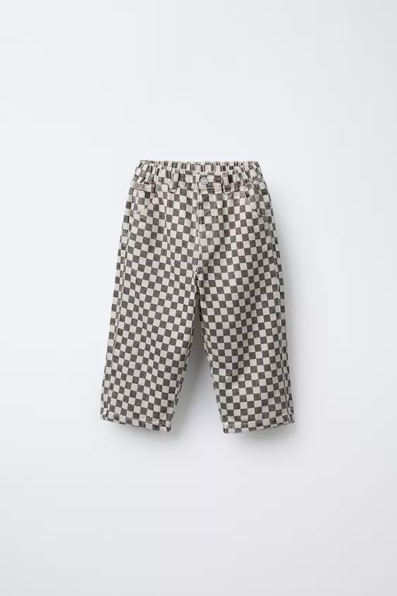 CHECKERBOARD TWILL BAGGY TROUSERS | Zara UK