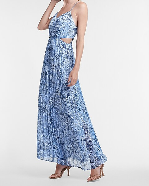 Printed Pleated Side Cutout Maxi Dress | Express
