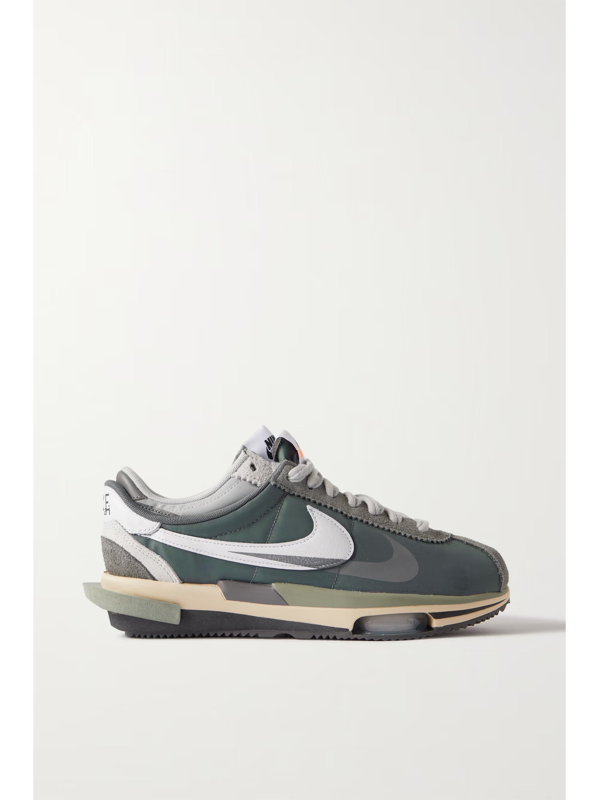 Gray + Sacai Zoom Cortez suede and leather-trimmed canvas sneakers | NIKE | NET-A-PORTER | NET-A-PORTER (UK & EU)