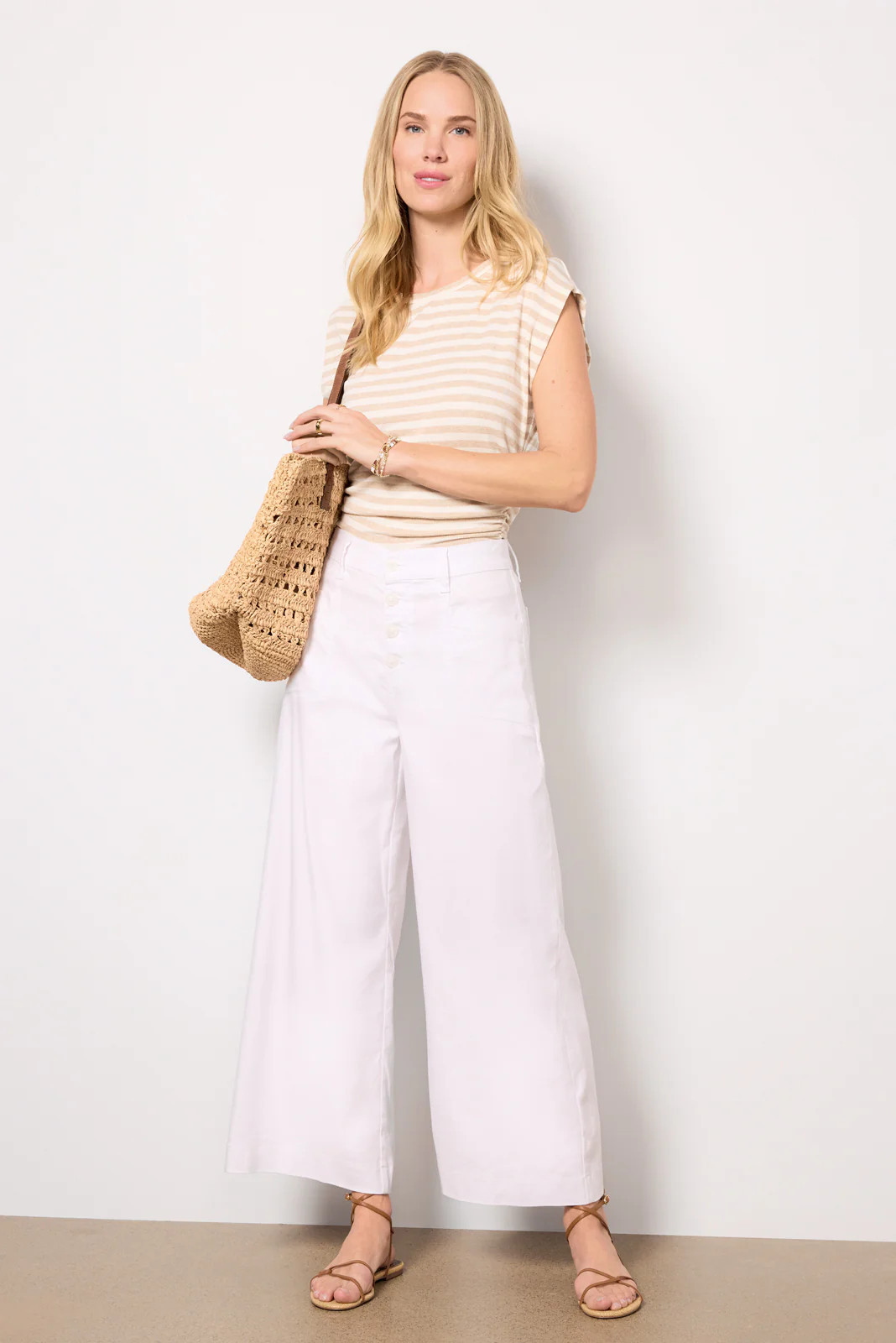Joelle Stretch Linen Cropped Wide Leg | Evereve