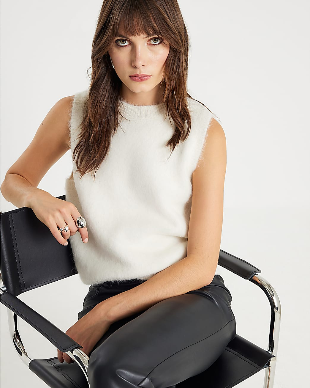 Cream Knitted Tank Top | River Island UK & IE