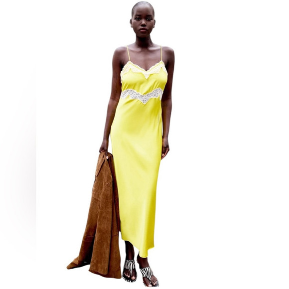 ZARA NTW Yellow Lace Lingerie Slip Midi/Maxi Dress in Sz S | Poshmark