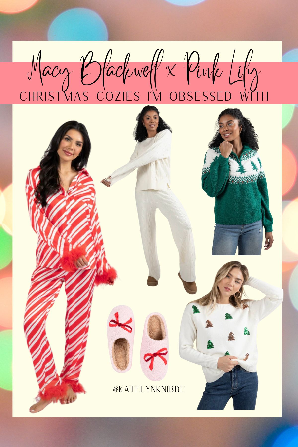 Macy Blackwell x Pink Lily cozies that I'm obsessed with! The Christmas pajamas are so cute and luxurious! Adding all of this to my shopping cart asap. 

Christmas tree sweater, cozy lounge sets, Christmas pajamas, satin, knit sweater 

 #LTKHoliday #LTKSeasonal #LTKFindsUnder100