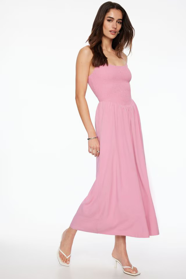 Cami Ruched Linen Maxi Dress | Dynamite Clothing