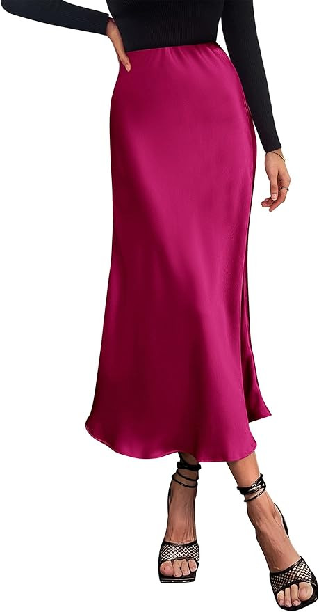 PRETTYGARDEN Women's Midi Satin Skirt Dressy Casual Summer High Waisted A Line Flowy Ruffle Elega... | Amazon (US)
