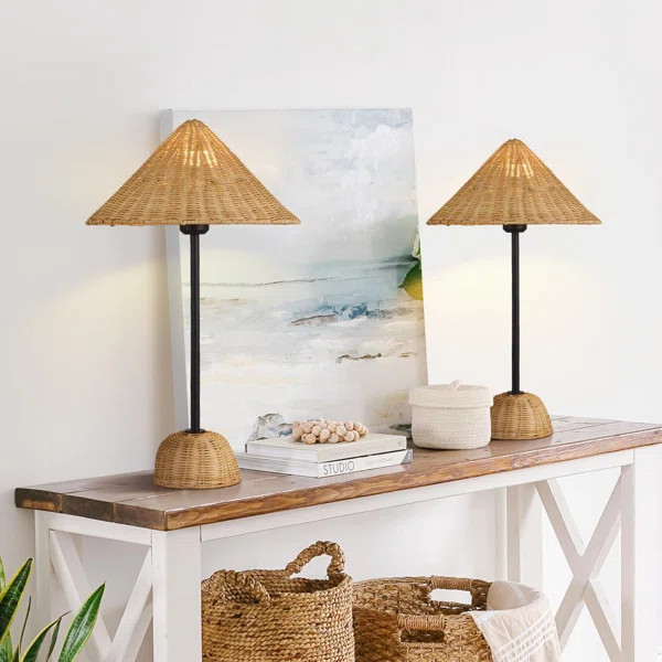 Aireka 23'' Natural Handmade Rattan Wicker Table Lamp (Set of 2) | Wayfair North America