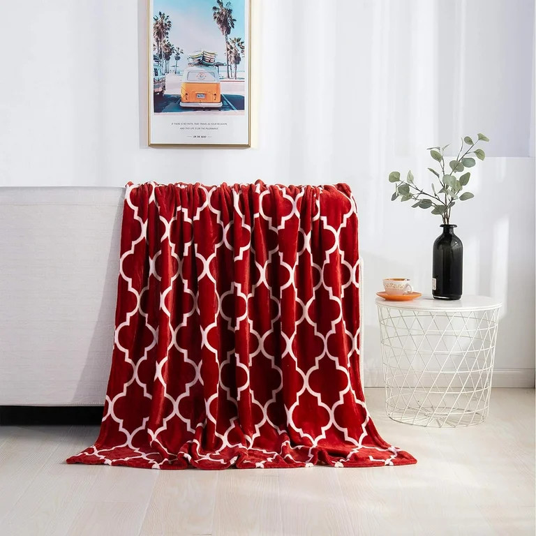 Elegant Comfort 50 x 60 Blanket Gift Christmas Throw Quatrefoil Burgundy | Walmart (US)