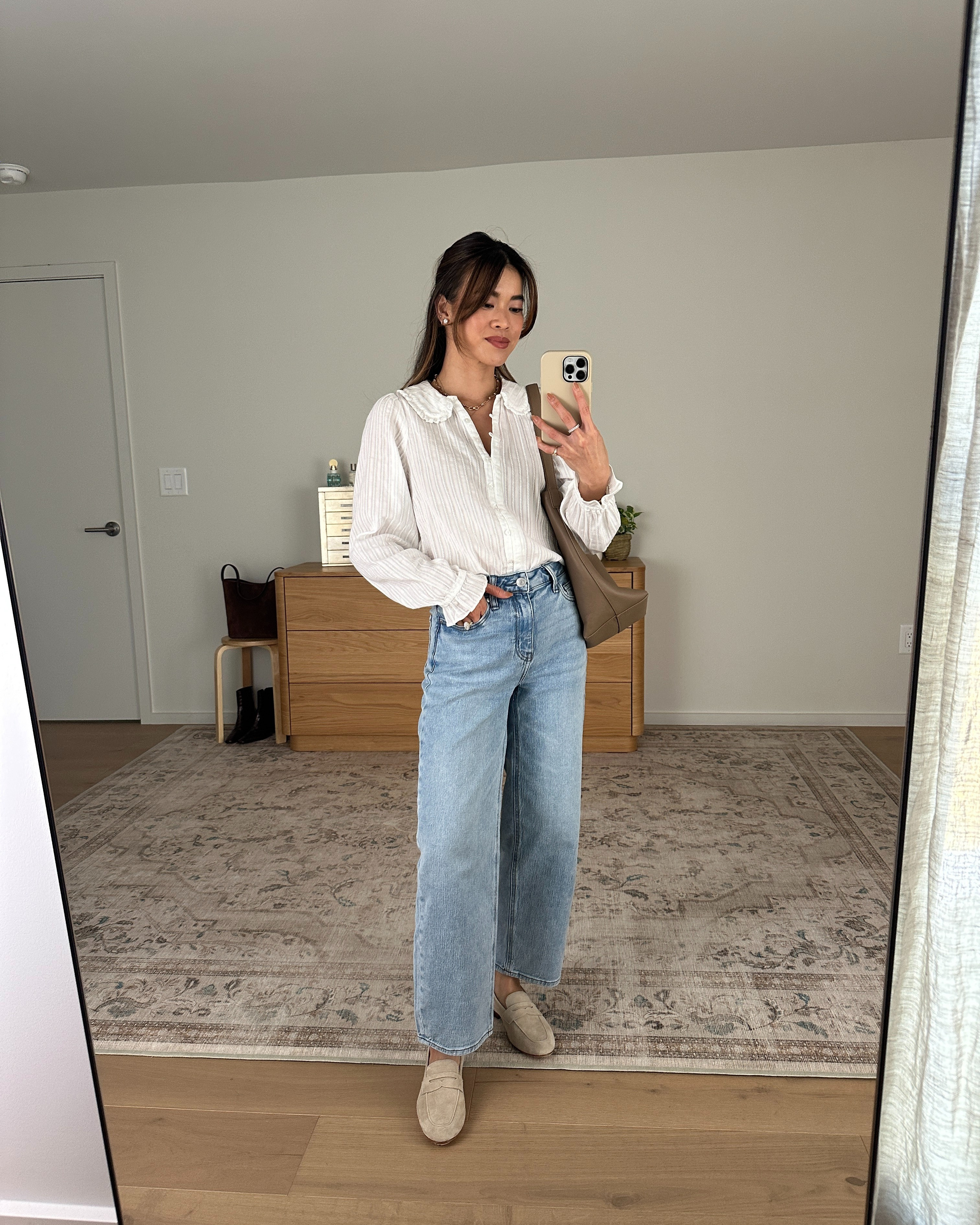 Fall outfit inspo. Wearing all @Quince.

Sizing info: 
-Quince Embroidered Cotton Ruffle Collar Long Sleeve Blouse (Size XS in White) 
-Quince Bella Stretch Barrel Jeans (Size 24 short in Cool Blue)

petite fashion, get dressed with me, outfit inspiration, ootd, nashville outfit, Nashville influencer, petite style, vacation style, casual outfits, mom style, petite pants, fall outfits, fall outfit info, fall pants, fall outfit idea, fall top, fall sweater, fall shoes, quince, summer top, petite jeans, barrel jeans, quince, quince jeans, quince haul, summer blouse, fall blouse, fall loafers

#LTKootd #LTKSeasonal #LTKPetite
