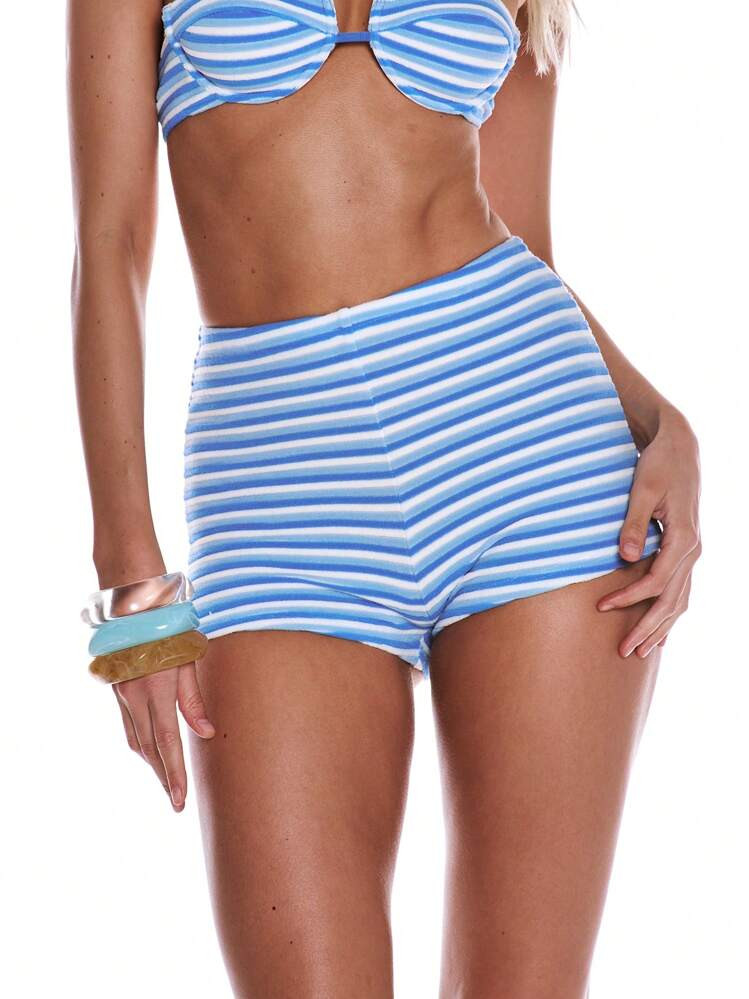 MUSERA Shorts Mini Ajustados De Terciopelo Con Rayas Adorables Para Primavera, Verano, Vacaciones Y Playa | SHEIN