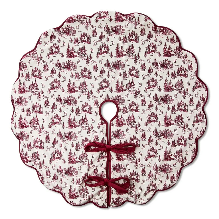 Red and Ivory Forest Velvet Christmas Tree Skirt, 52", by My Texas House | Walmart (US)