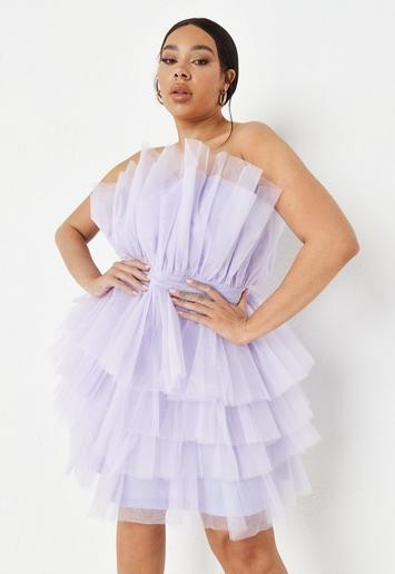 Missguided - Plus Size Lilac Tulle Ruffle Bandeau Mini Dress | Missguided (US & CA)