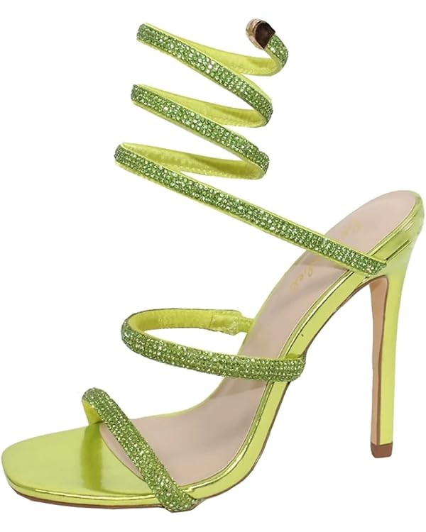 Women Rhinestone Spiral Ankle Wrap Strap High Heels Sandals | Amazon (US)
