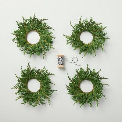 4pc Mini Faux Cedar Wreath Gift Topper Set - Hearth &#38; Hand&#8482; with Magnolia | Target