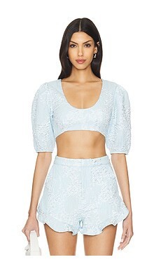 Camila Coelho Kahlo Crop Top in Light Blue from Revolve.com | Revolve Clothing (Global)