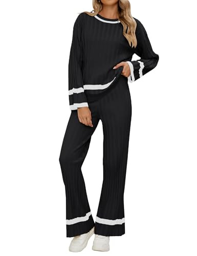 luvamia Two Piece Outfits for Women Lounge Outfits for Women Matching Set Loungewear Airport Travel Outfit Women Cute Fall Outfits for Women Sweater Sets Black Medium Fits Size 8 / Size 10 | Amazon (US)