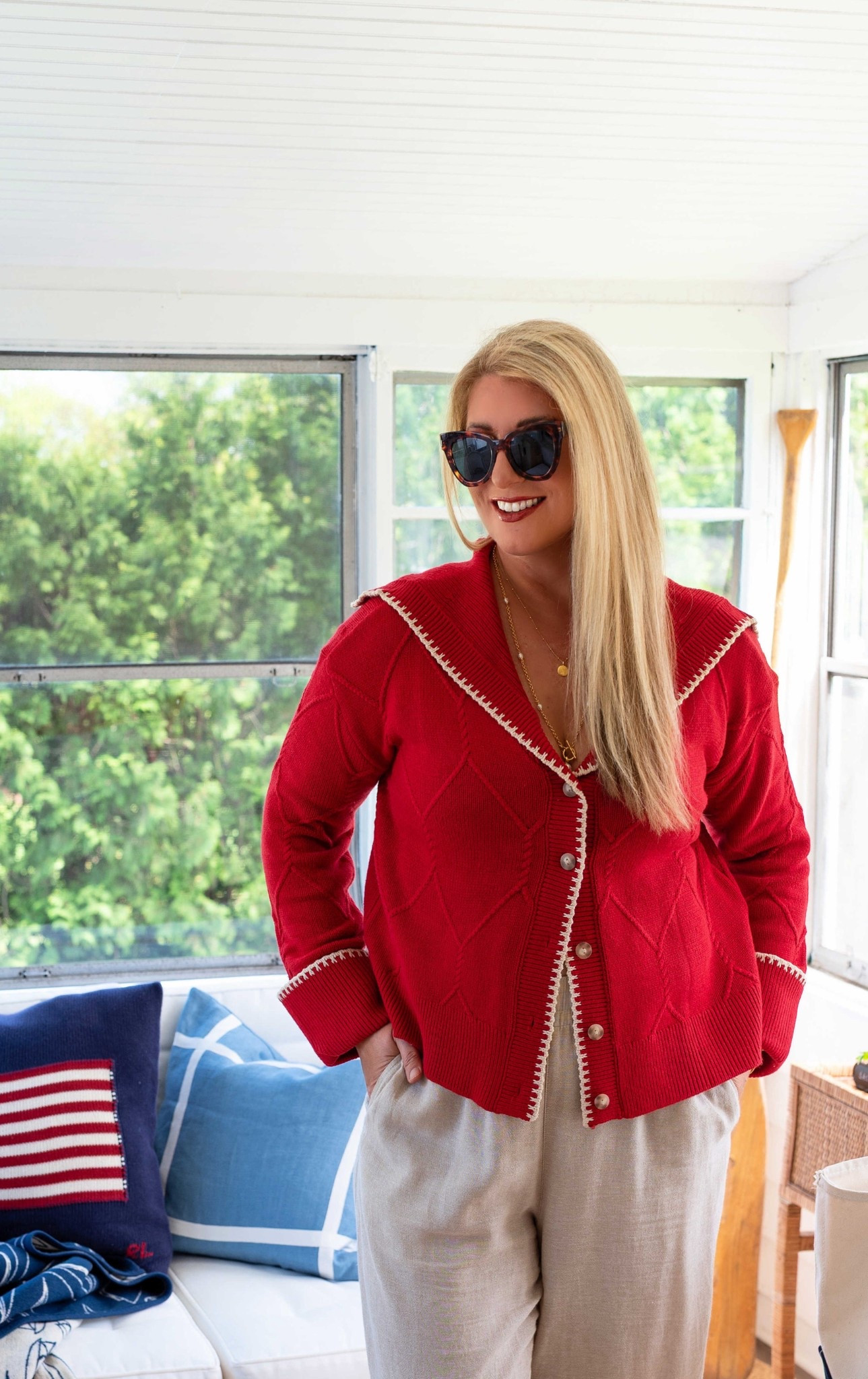 Love this red sailor cardigan, I ordered it oversizedd

#LTKOver40 #LTKTall