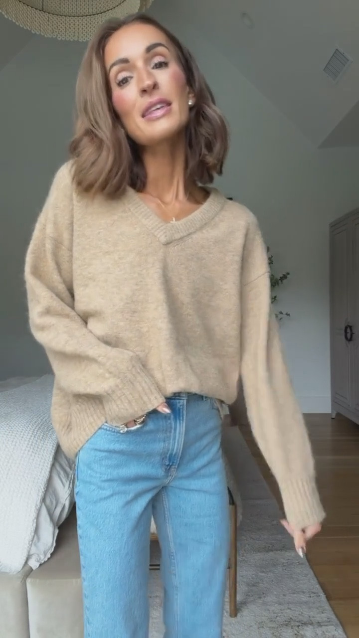 just saw this sweater got restocked in all the colors! 🙌🏼 super cozy and not too deep of a v neck 🤎 such a classic top for winter! 
runs big 

#LTKFindsUnder100