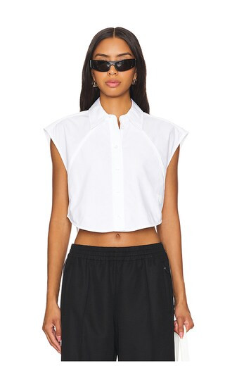 Cropped Sleeveless Button Down With Piping in White | Revolve Clothing (Global)