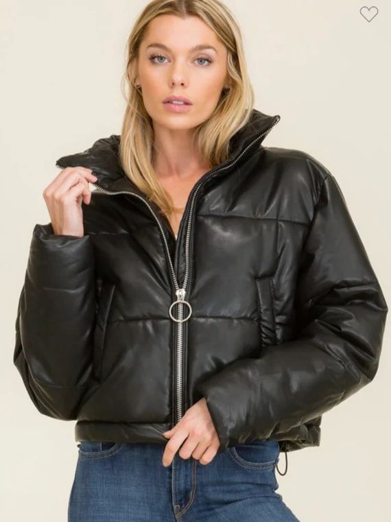 Yes girl faux leather puff jacket | Etsy (US)