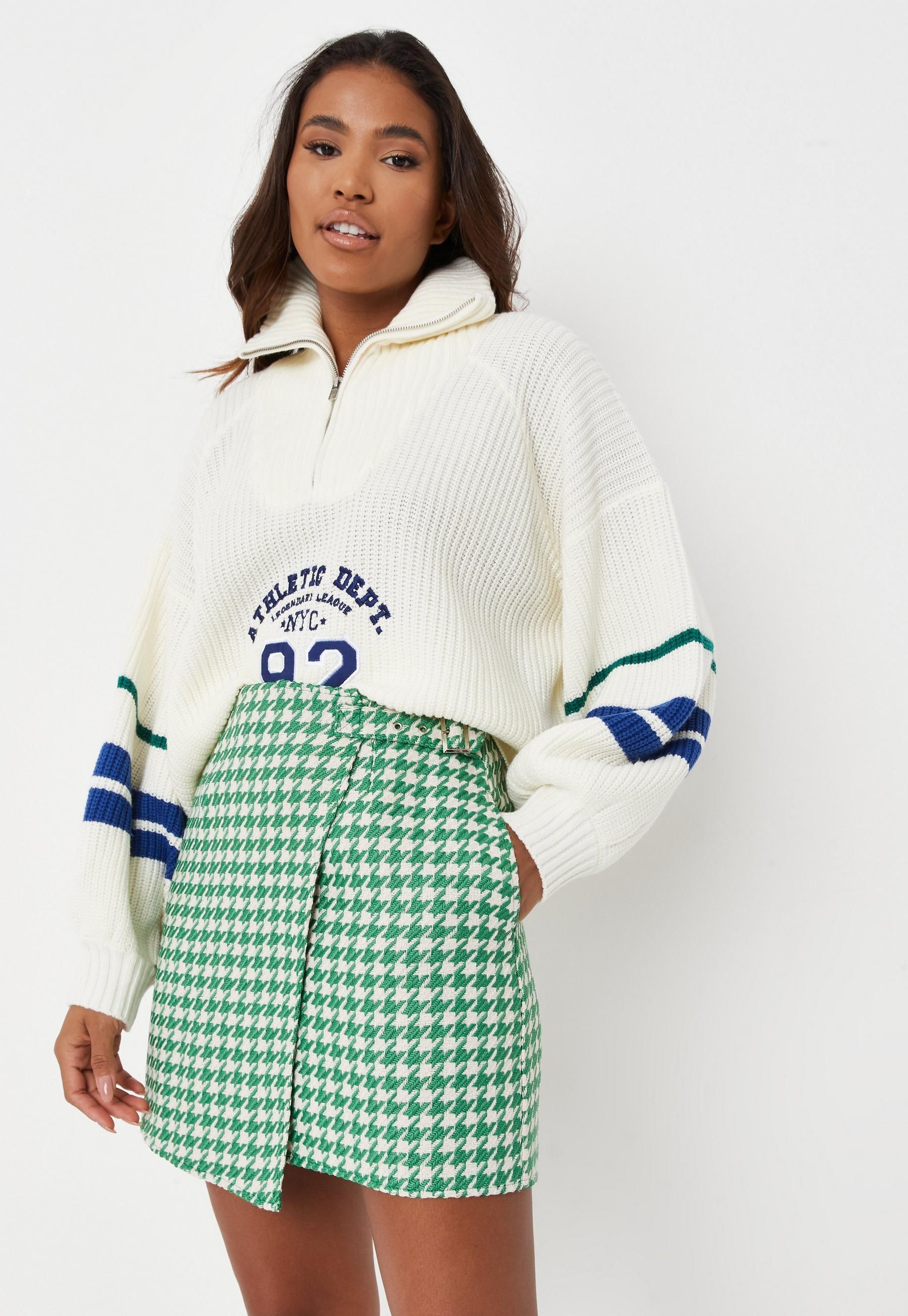 Missguided - Green Co Ord Houndstooth Boucle Tailored Mini Skirt | Missguided (US & CA)
