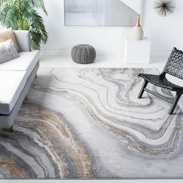 Katelin Abstract Area Rug in Gray/Gold/White | Wayfair North America