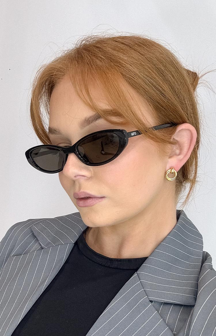Otra Eyewear LULU Black Thin Cat Eye Sunglasses | Beginning Boutique (US)