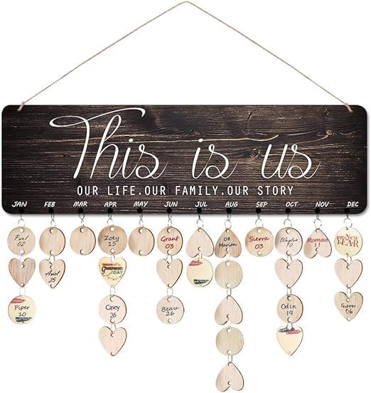 Gifts for Moms/Grandma - Wooden Family Birthday Reminder Calendar Board [50 Wood Tags with Holes/... | Amazon (US)