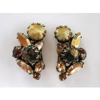 Vintage Regency Bronze Art Glass Rhinestone Earrings | Etsy (US)