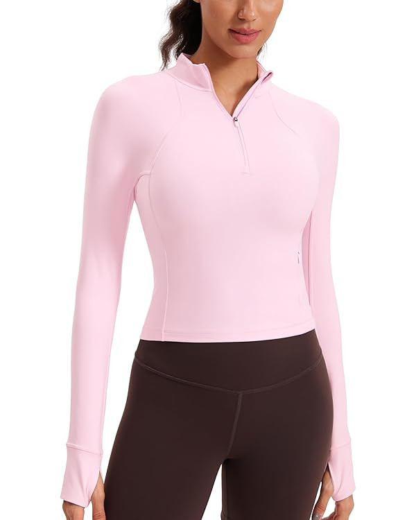 CRZ YOGA Women's Butterluxe Long Sleeve Workout Shirts Half Quarter Zip Athletic Tops Crop Collar... | Amazon (US)