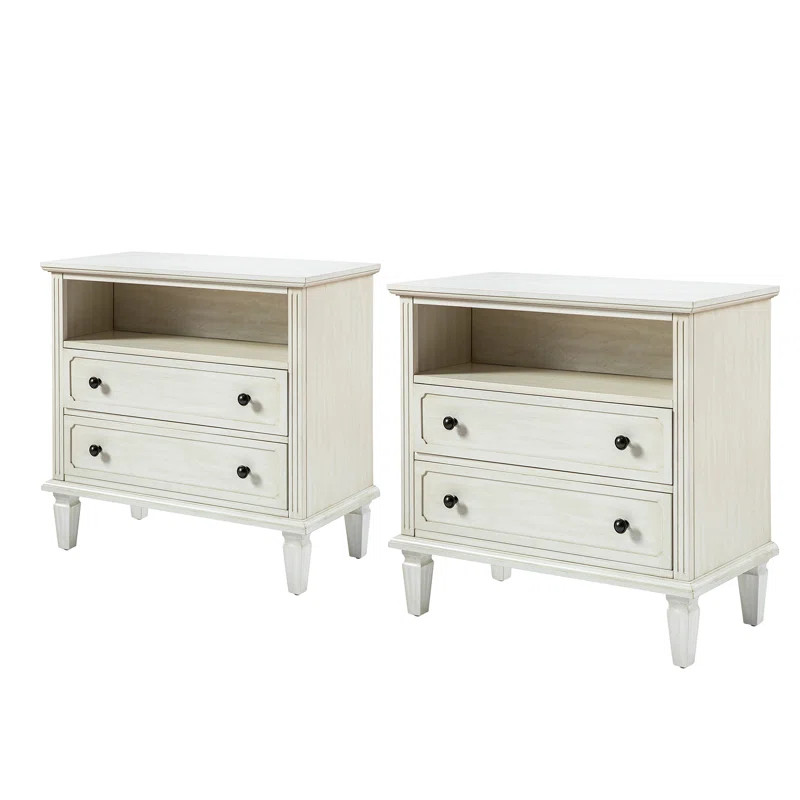 Amberlyn 27.2'' H Traditional  2-Drawer Nightstand with Built-In Outlets and Solid Wood Legs and ... | Wayfair North America
