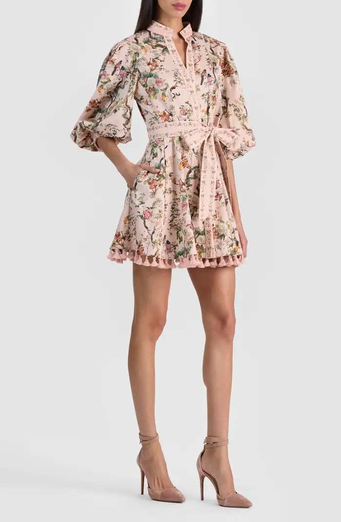Alice + Olivia Lucy Floral Print Tie Waist Minidress | Nordstrom | Nordstrom