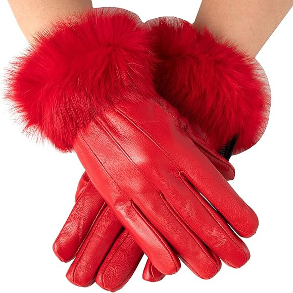 Alpine Swiss Womens Leather Dressy Gloves Rabbit Fur Trim Cuff Thermal Lining | Amazon (US)