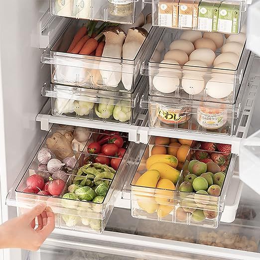 Refrigerator Organizer Bins - Clear Plastic Container Drawer for Egg Vegetable Fruit Snack Drink ... | Amazon (US)