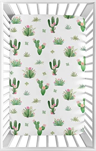 Sweet Jojo Designs Pink and Green Boho Watercolor Baby Girl Fitted Mini Portable Crib Sheet for C... | Amazon (US)