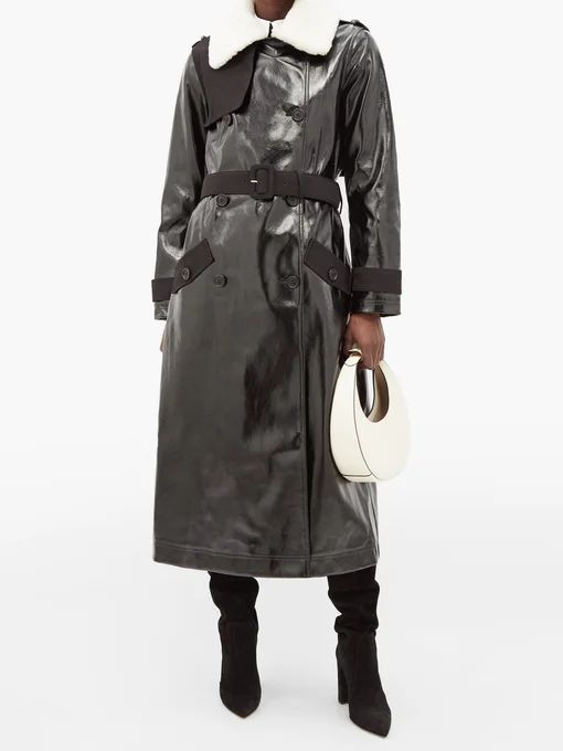 Double-breasted belted faux-leather trench coat | Self-Portrait | MATCHESFASHION UK | Matches (UK)