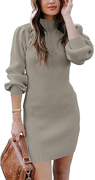 ANRABESS Women Long Sleeve Turtle Mock Neck Rib Knit Stretch Slim Fitted Bodycon Sweater Mini Sho... | Amazon (US)