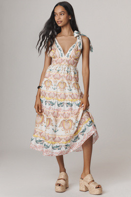 Farm Rio Maritime Magic Tie-Strap V-Neck Midi Dress | Anthropologie (US)
