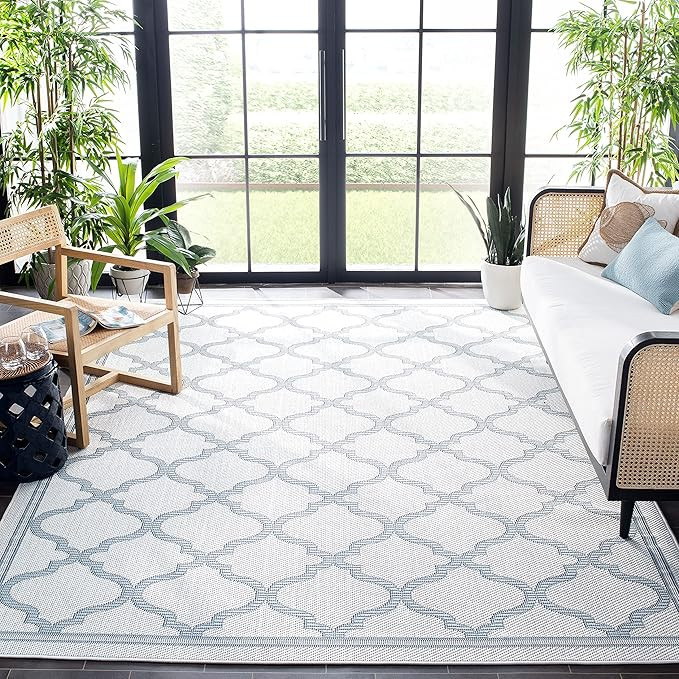 SAFAVIEH Washable Rug Outdoor Bermuda Collection - 8' x 10', Ivory & Light Blue, Non-Shedding & E... | Amazon (US)