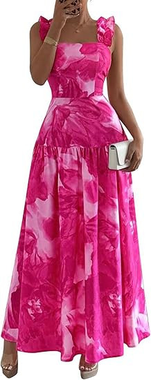 BTFBM Dresses for Women Summer 2026 Formal Sleeveless Smocked Floral Long Wedding Guest Dress Par... | Amazon (US)