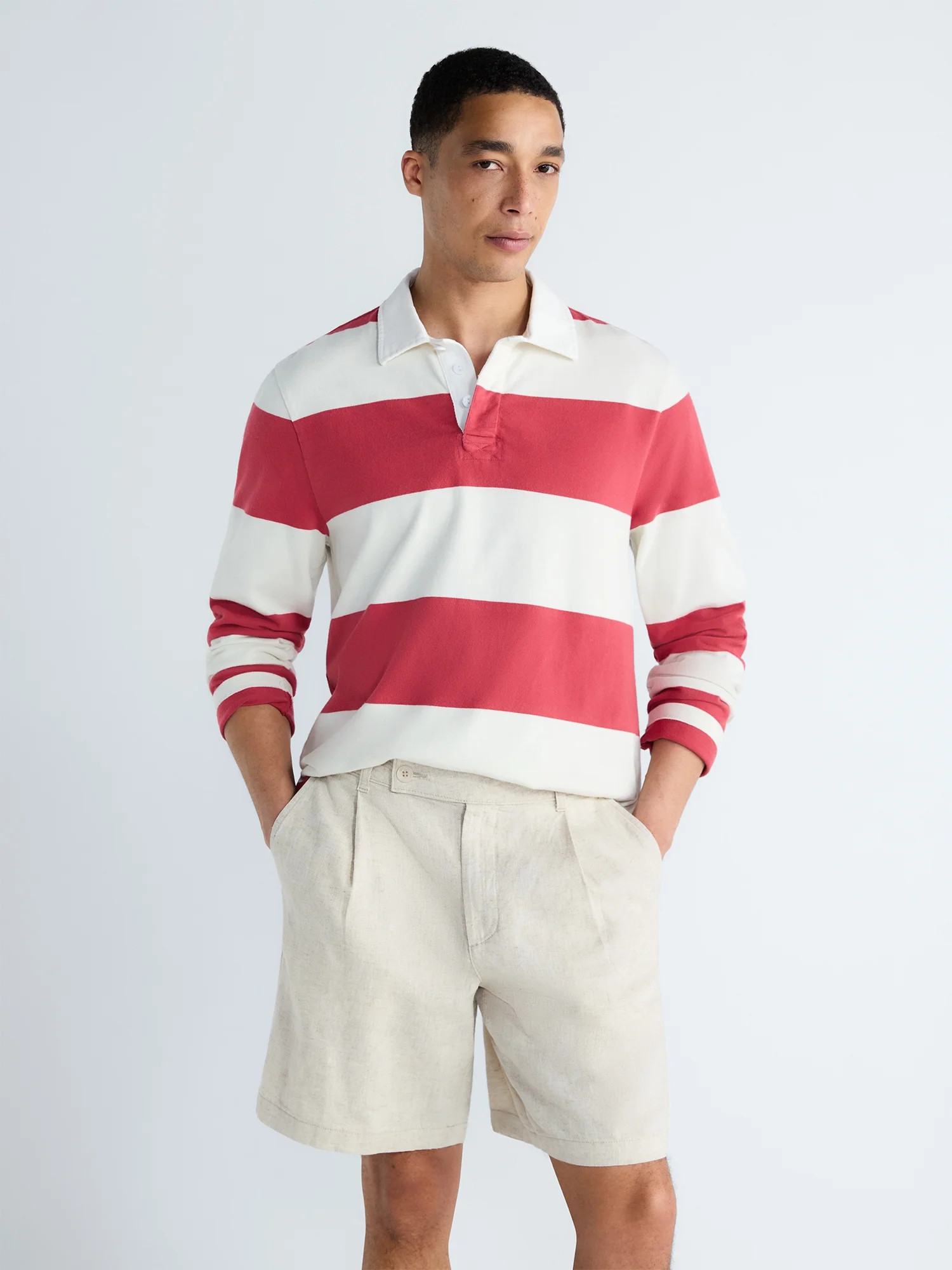 Free Assembly Men's Striped Cotton Rugby Polo with Long Sleeves, Sizes S-3XL | Walmart (US)