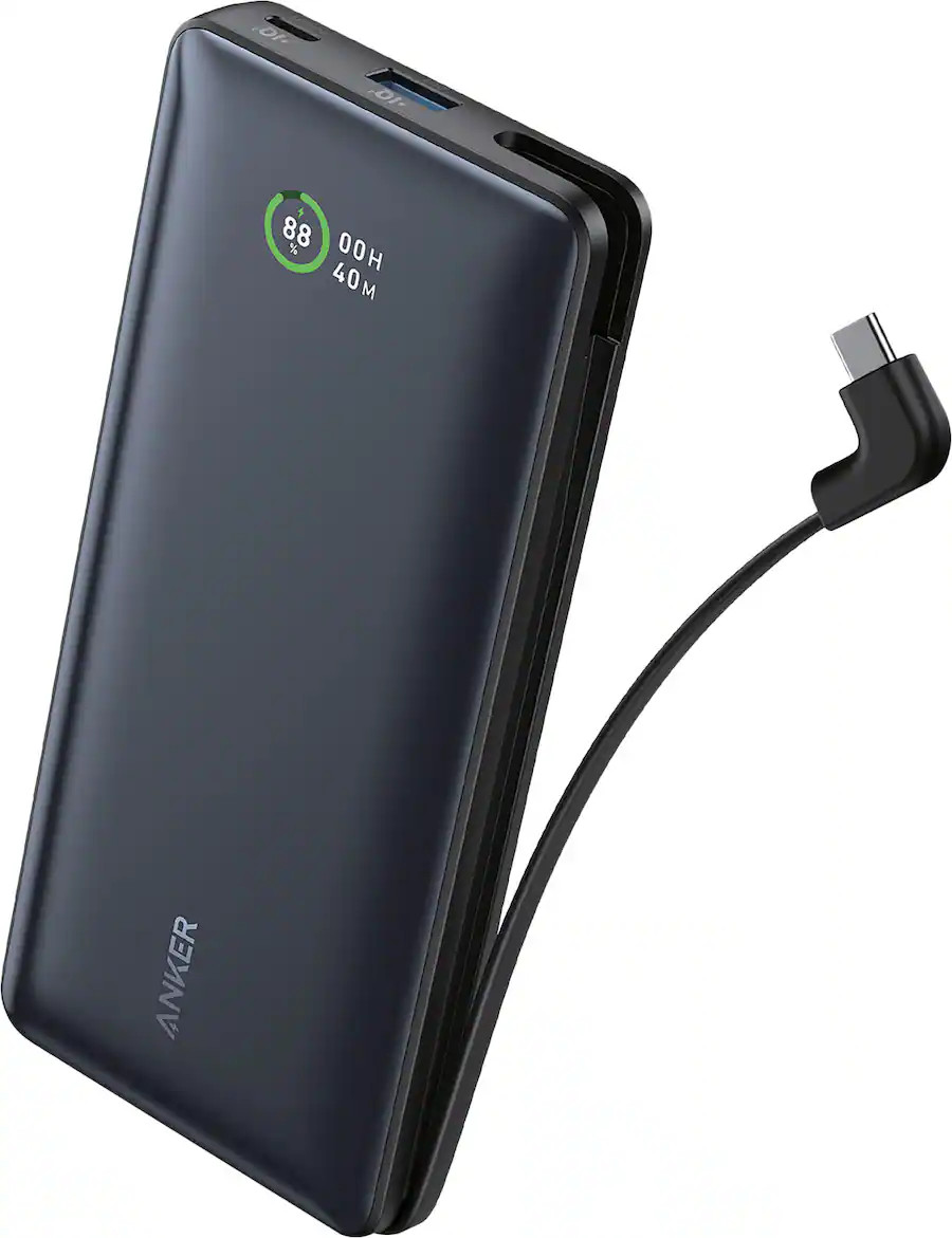Anker - Power Bank (20,000mAh, 30W PD w/ built in USB-C Cable) - Black | Best Buy U.S.