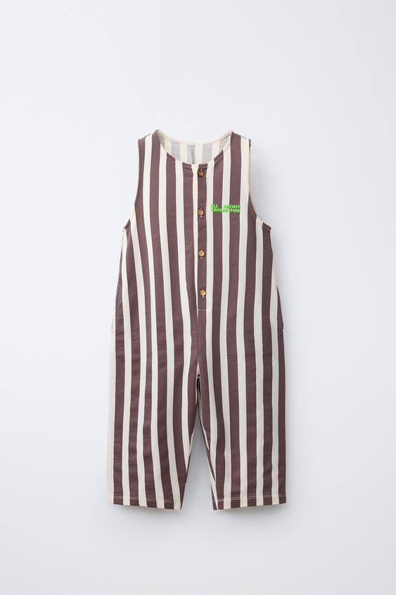 LONG STRIPED OVERALLS WITH EMBOSSED TEXT | Zara US