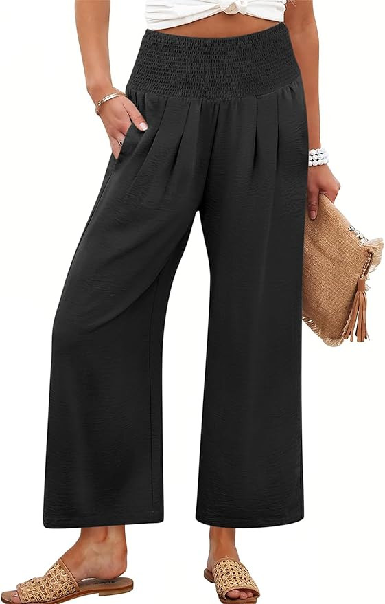ANRABESS Womens Cropped Pants Wide Leg High Waisted Palazzo Pants Summer Flowy Beach Lounge Casua... | Amazon (US)