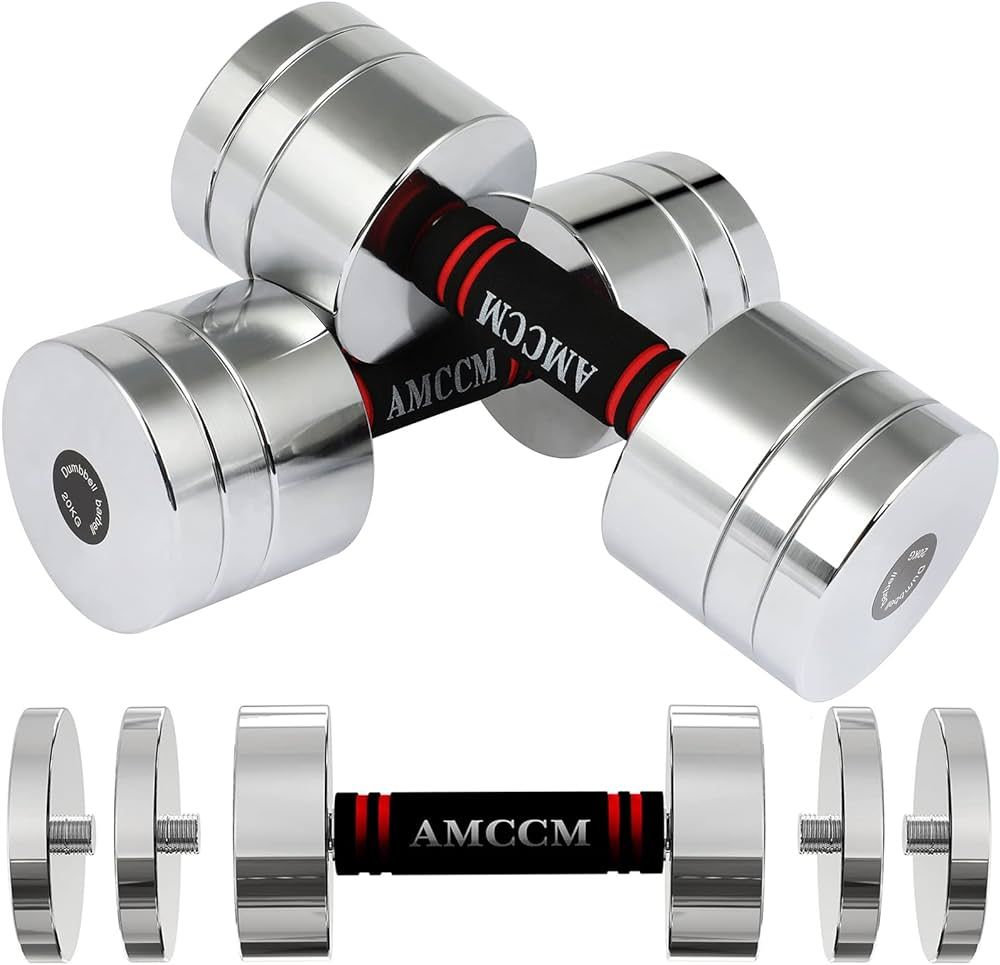 AMCCM Steel Dumbbell Sets, Adjustable Weights Dumbbells with Foam Handles, Anti-Slip Home Gym Fit... | Amazon (US)