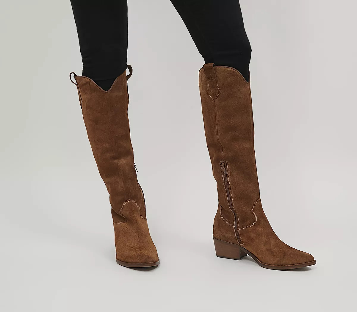 Office
								Kentucky Western Knee High Heeled Boots
								Tan Suede | OFFICE London (UK)