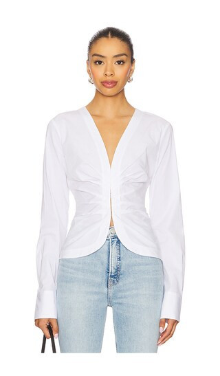 Good American Poplin Ruched Shirt in White. - size XXXXL/4X | Revolve Clothing (Global)