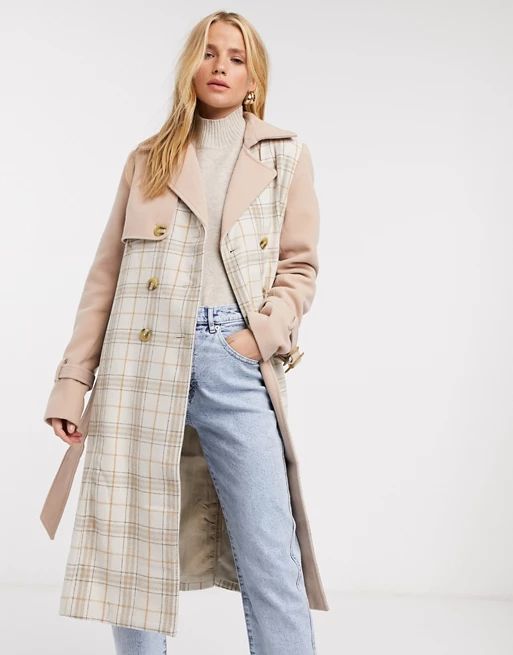 Fashion Union trench coat in plaid | ASOS (Global)