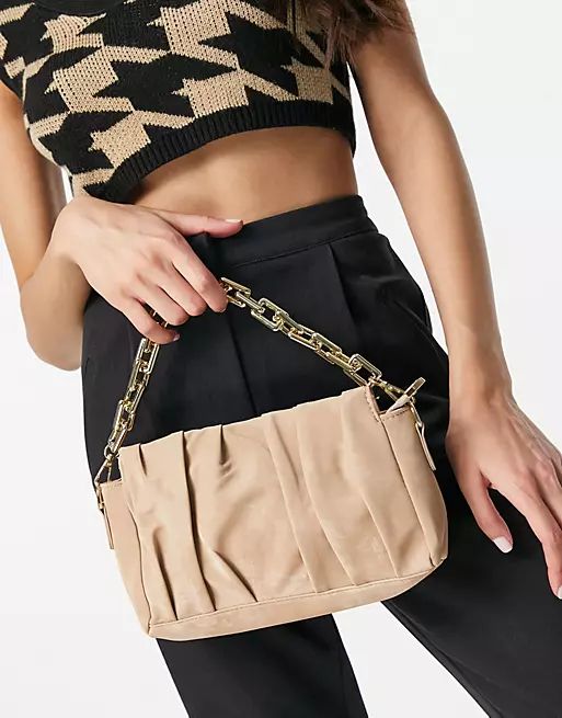 Ego ruched shoulder bag with chunky chain handle in camel | ASOS (Global)